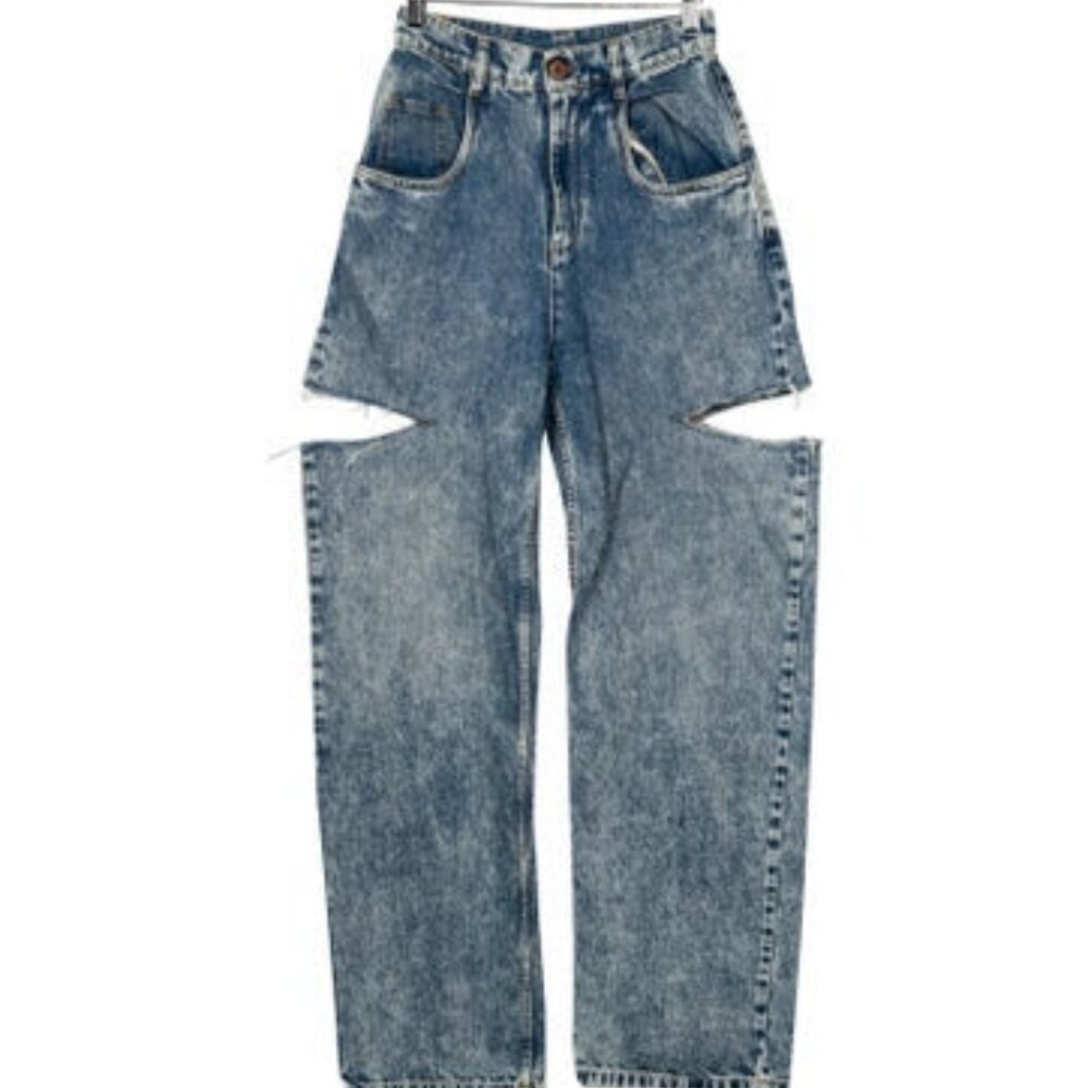 Maison Margiela High-Rise Wide Leg Jeans with Cut Outs